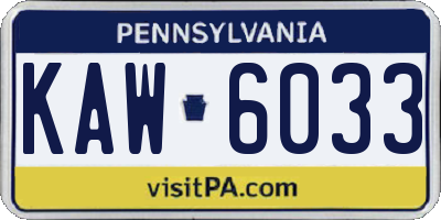 PA license plate KAW6033
