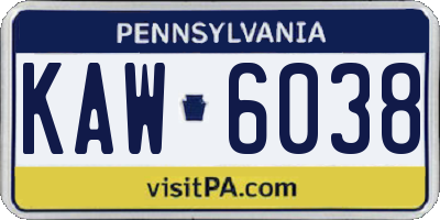 PA license plate KAW6038