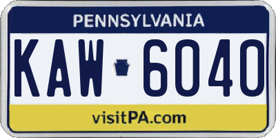PA license plate KAW6040