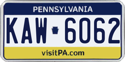 PA license plate KAW6062
