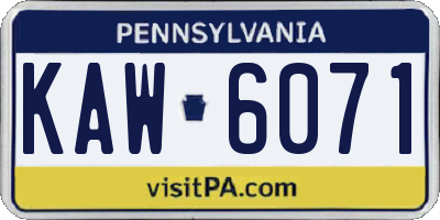 PA license plate KAW6071