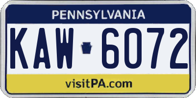 PA license plate KAW6072