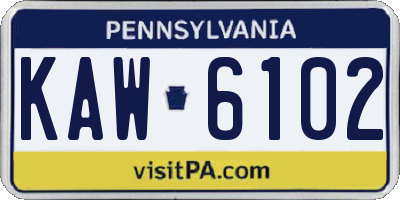 PA license plate KAW6102