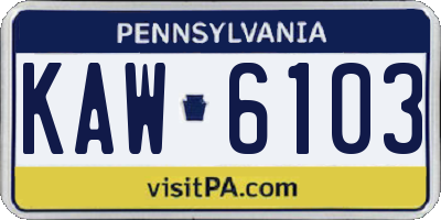 PA license plate KAW6103