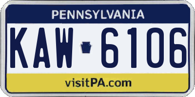 PA license plate KAW6106