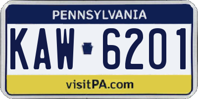 PA license plate KAW6201