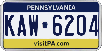 PA license plate KAW6204