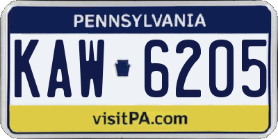 PA license plate KAW6205