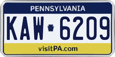 PA license plate KAW6209