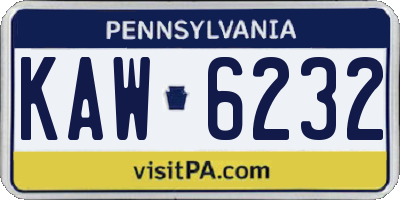 PA license plate KAW6232