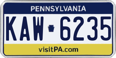 PA license plate KAW6235