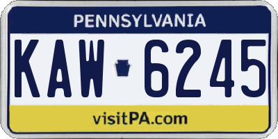 PA license plate KAW6245