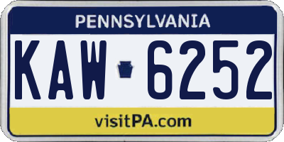 PA license plate KAW6252