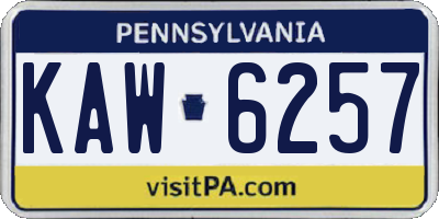 PA license plate KAW6257