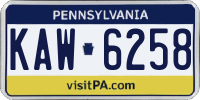 PA license plate KAW6258