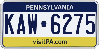 PA license plate KAW6275