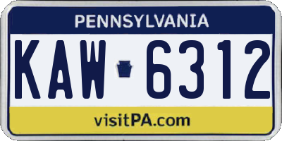 PA license plate KAW6312