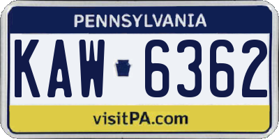 PA license plate KAW6362