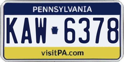 PA license plate KAW6378