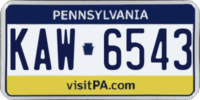 PA license plate KAW6543