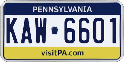 PA license plate KAW6601