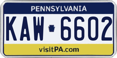 PA license plate KAW6602