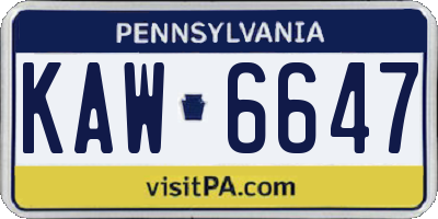 PA license plate KAW6647