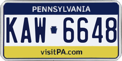 PA license plate KAW6648