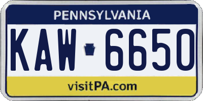 PA license plate KAW6650