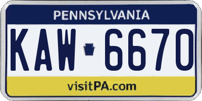 PA license plate KAW6670