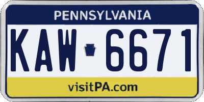 PA license plate KAW6671