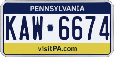 PA license plate KAW6674