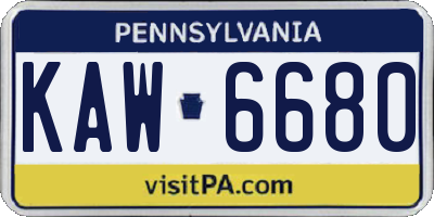 PA license plate KAW6680