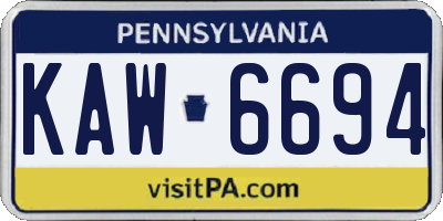 PA license plate KAW6694