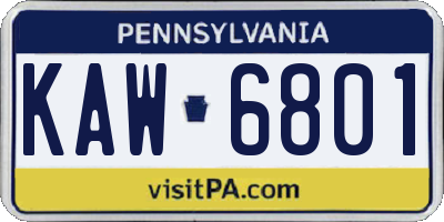 PA license plate KAW6801