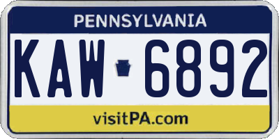 PA license plate KAW6892