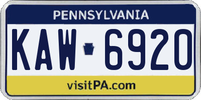 PA license plate KAW6920