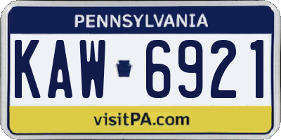 PA license plate KAW6921