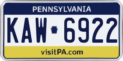 PA license plate KAW6922
