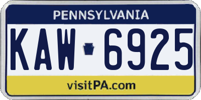 PA license plate KAW6925