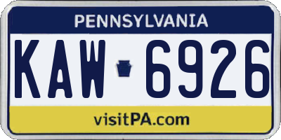 PA license plate KAW6926