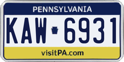 PA license plate KAW6931