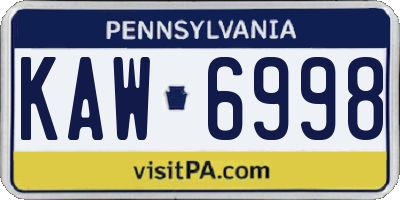 PA license plate KAW6998