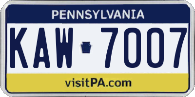 PA license plate KAW7007