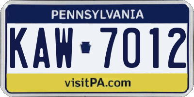 PA license plate KAW7012