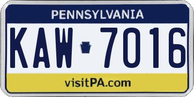 PA license plate KAW7016