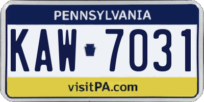 PA license plate KAW7031