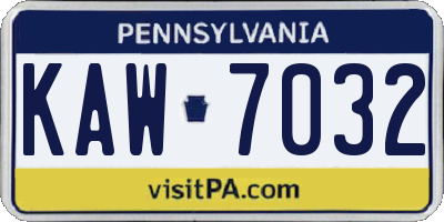 PA license plate KAW7032