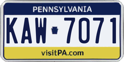 PA license plate KAW7071