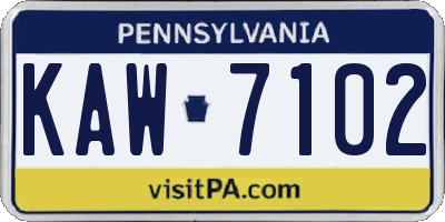 PA license plate KAW7102